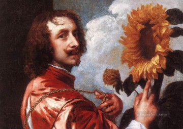  flower Oil Painting - Self Portrait with a Sunflower Baroque court painter Anthony van Dyck